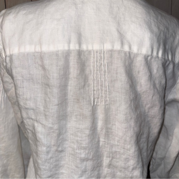JM Collection White LINEN  Blouse w/ eyelet embroidery, button up long sleeve 14 - Picture 8 of 13